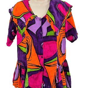 Women S Vtg 90's DD DESIGNS Colorful Baby Doll Top